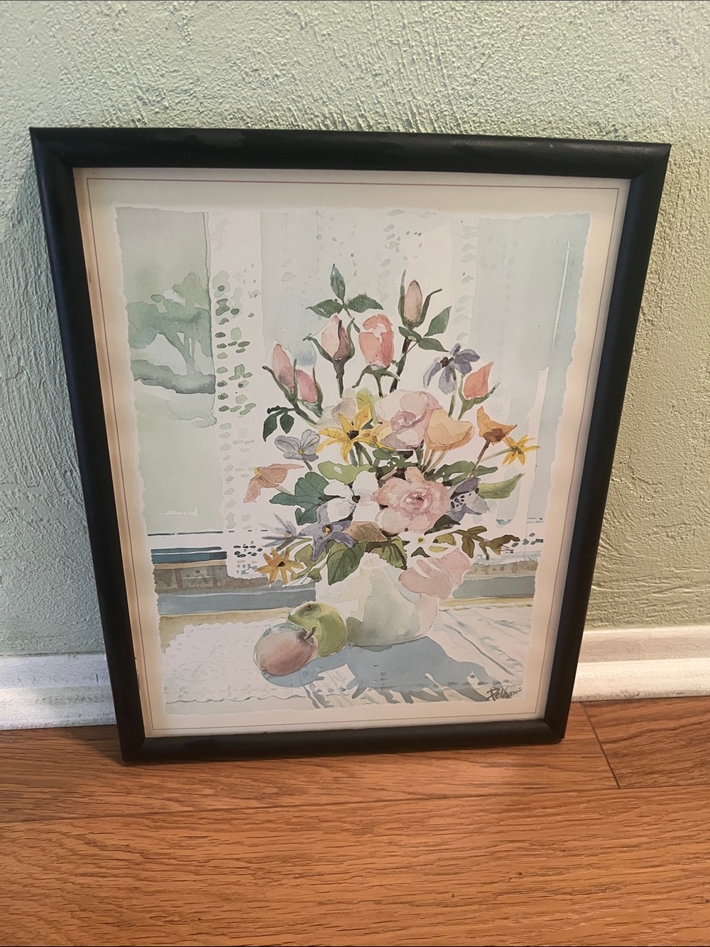 #3422*”12x16” Floral Watercolor Bouquet Print in Black Frame